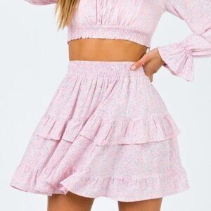 Princess Polly Susanna Pink Floral Ruffle Tier Mini Skirt 6
